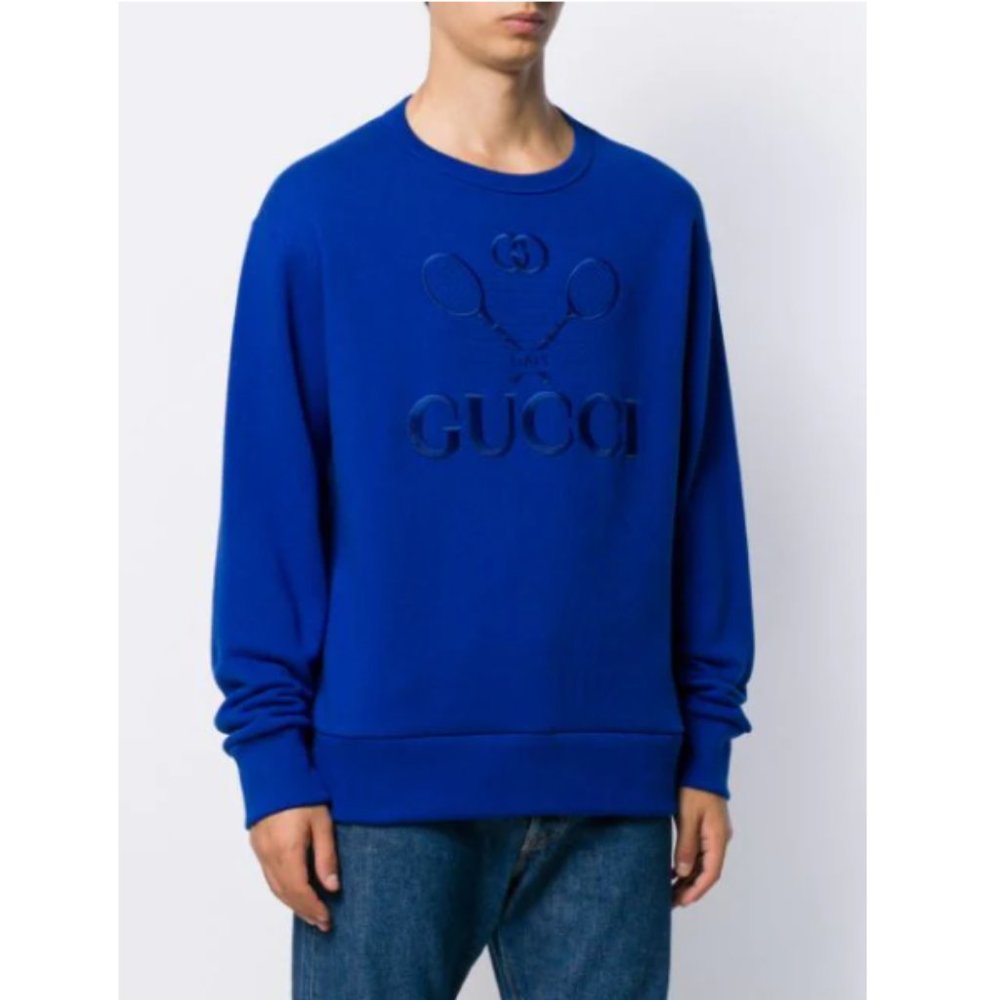 Gucci Blue Tennis GG Logo Long Sleeves Shirt Size Large